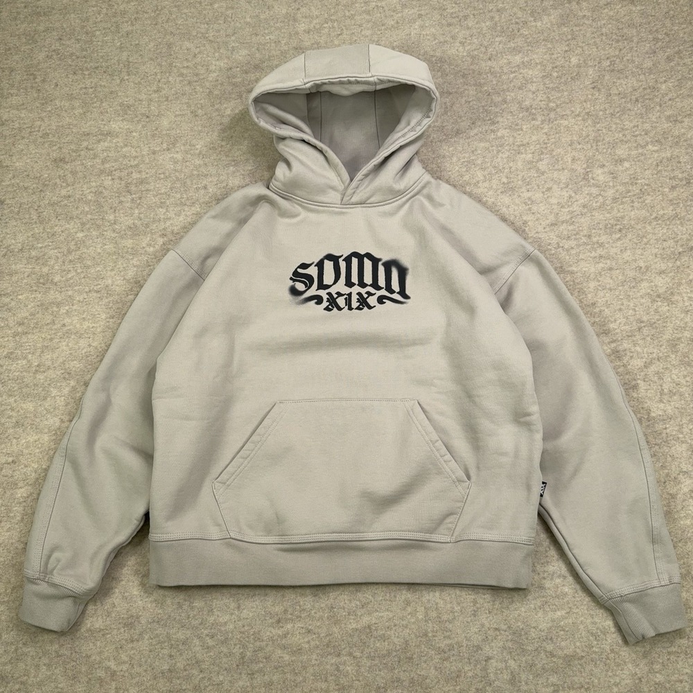 SDMN Sidemen Hoodie Mens Medium Ivory Heavy Boxy Pullover Fleece Graffiti